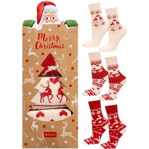 soxo Kerst Sokken Dames Cadeau Voor Vrouwen Kerstsokken Christmas Gift Sinterklaas 35-40 Beige 3 Paar