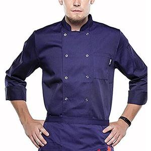 YWUANNMGAZ Mannen Vrouwen Lange Mouw Restaurant Chef Keuken Werk Uniformen Double Breasted Sushi Bakkerij Cafe Ober Catering Service Jassen (Kleur: Blauw, Maat: D (2XL))