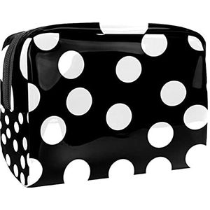 Make-up tas PVC Toilettas met rits waterdichte cosmetische tas met stip zwart en wit voor vrouwen en meisjes