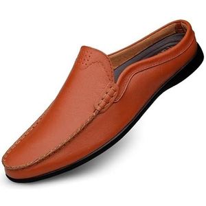 Comodish Mens Loafers Round Toe Leather Mules Slippers Lightweight Flexible Comfortable Walking Casual Slip On (Color : Brown, Size : 41 EU)