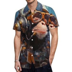 Space Gorilla Astronaut Heren Shirts met korte mouwen Casual Button-down Tops T-shirts Hawaiiaanse strand T-shirts 4XL