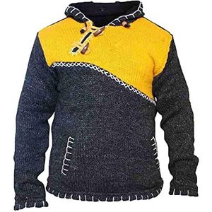 Wintertrui, Herfst Winter Oversized Trui Heren Capuchon Truien Patchwork Gebreide(Yellow,4XL)