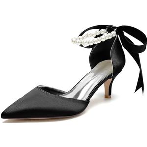 GHSIRUEU Vrouwen lint stropdas parels bruiloft sandalen avond feest jurk schoenen zomer sandalen,zwart,36 EU