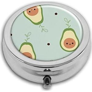 Cartoon Avocado Groene Pil Box-3 Compartiment Geneeskunde Pil Case, Draagbare Geneeskunde Tablet Vitamine Houder Organizer voor Portemonnee Pocket