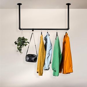 RSR Hangers Kledingstang garderobe industrieel design voor plafond | breedte 100 cm x hoogte 60 cm | plafondmontage | garderobestang | kleedkamer | slaapkamer | hal | inloopkast