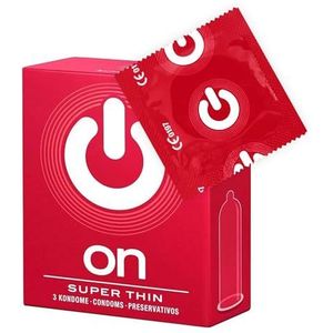 ON) Condooms Super Thin Condoom, 54 mm breed, verpakking van 3 stuks, premium condooms, extra dunne 0,055 mm wanddikte, veganistisch, condooms voor mannen