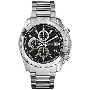 Guess Heren U16526G1 zilveren roestvrij stalen quartz horloge met zwarte wijzerplaat