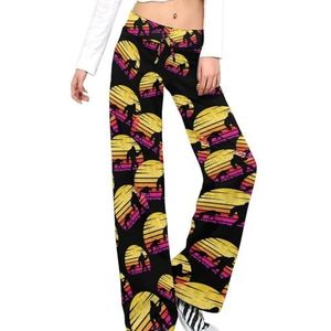 Bigfoot Cheetah Sunset Retro damesbroek, casual broek, elastische taille, loungebroek, lange yogabroek, rechte pijpen