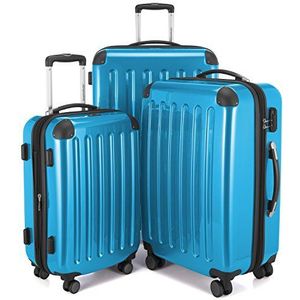 Hauptstadtkoffer Alex, set van 4 dubbele wieltjes, rolkoffers, reiskoffer, koffer, koffer, maat S, M en L (75 cm, 235 L), Cyaan blauw
