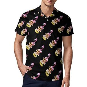 Donuts Flamingo golfpoloshirt voor heren, zomer T-shirt met korte mouwen, casual sneldrogende T-shirts, L