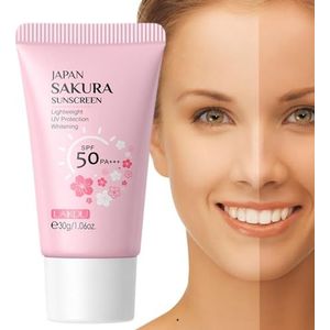 Zonnecrème - SPF50 Sakura UV-gel,30 g natuurlijke hydraterende waterdichte Sakura-zonnebrandcrème blokkeert UVA-, UVB- en HEV-stralen Aokley
