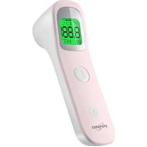 EUROPAPA Koortsthermometer Voor Baby's, Kinderen En Volwassenen, Infrarood Voorhoofdthermometer Met Koortsalarm, °C/°F-Schakelaar, 30-Voudige Meetwaarden (Roze)