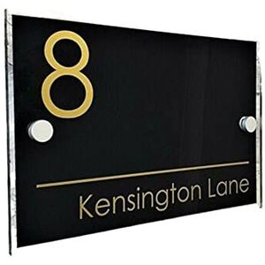 Huisnummers DIY Huisnummer MODERN HUIS TEKEN PLAQUE DEURNUMMER STRAATNAAM GLAS EFFECT ACRYL Voordeur Nummers (07)