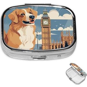 Rechthoekige pillendoos met pillendoos met 3 compartimenten, organiseer Big Ben Dog Pillenbox, kleine pillenorganizer, waterdicht, klein pillendoosje voor op reis, pillencontainers voor