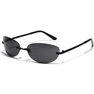 Ronde Y2K Gradiënt Zilver Spiegel Dames Zonnebril 2022 Luxe Merk Randloze Ovale Zonnebril-Zwart