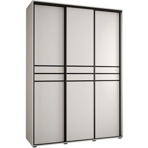 MEBLE KRYSPOL Davos 12 180 Kledingkast met drie schuifdeuren voor slaapkamer - moderne opbergkast, kledingroede en planken - 235,2x180x45 cm - Wit Wit Zwart