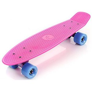 Compleet Retro Plastic Skateboard - Ideaal voor Kinderen en Tieners - Jongens en Meisjes - Kunststof Miniboard met Print - Cruiser board (roze)