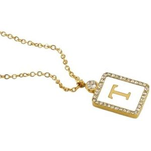 Mevrouw AZ Prachtige Initialen Gedenkketting Verguld Roestvrij Staal Zirkonia Hanger Vierkant Meisje Choker Ketting Leuke Sieraden (Style : T)