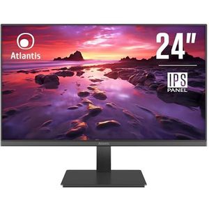 ATLANTIS Monitor 24 inch, scherm 24 inch IPS 75 Hz, Full HD 1920 x 1080, VGA HDMI, FreeSync, helling, antwoord 5 ms, contrast 1000:1, hoek 178/178, HDMI-kabel 1,5 m