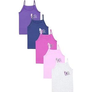 TupTam Meisjes Spaghetti Onderhemd Tops 5 Pack, Vlinder Roze Paars Grijs Donkerblauw, 110-116