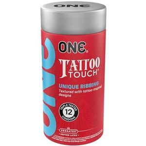ONE Condooms Tattoo Touch | Geribbelde en getextureerde latex condooms voor geavanceerde stimulatie | 3 unieke ontwerpen | 's Werelds eerste op tatoeage geïnspireerde condooms