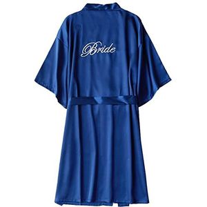 XiinxiGo Nachtkleding Zijde Imitatie Badjas Korte Hemdje Pyjama Badjas Badjas Dames Kimono Nachtkleding voor Bruid, Bruid Navy 1, L