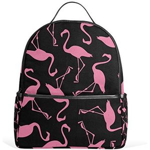 My Daily Roze Flamingo Zwarte Rugzak voor Jongens Meisjes School Boekentas Dagrugzak, multi, 12.6""L × 14.8""H x 5""W, Reizen