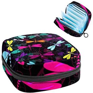 Dragonfly Animal,Periode Pouch Draagbaar,Tampon Opbergtas,Tampon Houder voor Portemonnee Vrouwelijke Product Organizer, Meerkleurig, 4.7x6.6x6.6 in/12x17x17 cm