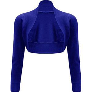 Hamishkane Nieuwe Dames Lange Mouw Plain Open Voorkant Cropped Vest Bolero Shrug Blouse Top, Royal Blauw, 46/48 NL