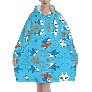 Undersea Whale Vrouwen Sherpa Sweatshirt Deken Verlengt Warme Gezellige Oversized Draagbare Pocket Hoodie Volwassenen