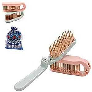 2-pack opvouwbare haarkammen haarborstel compacte zakformaat reisportemonnee locker, blauw en roze