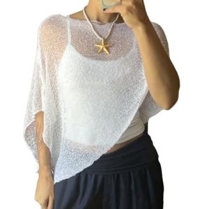 Mesh Poncho, Dames Doorschijnende Poncho Bolero, Lichtgewicht Zomerse Bolero Trui(White)