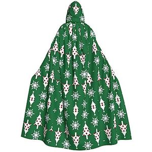 Bxzpzplj Kerstboompatroon mantel met capuchon voor mannen en vrouwen, volledige lengte Halloween maskerade cape kostuum, 185 cm