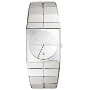 Jacob Jensen Icon Serie heren Quartz Horloge met witte wijzerplaat Analoog Display en Zilver RVS Band 212