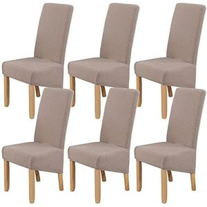 Grote stretch stoelhoezen, set van 6 afneembare en wasbare stoffen slipcovers met print, voor eetkamer, hotel of banket (kaki)