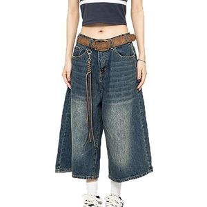 Y2k Shorts Baggy Jean Shorts Unisex Knielengte Lange Jean Shorts voor Dames Denim Shorts Wijde Pijpen Lage Taille Jean Cargoshorts met Zak Zomer Vintage Lange Jorts(Blue,S)