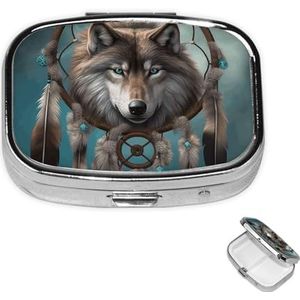 Rechthoekige pillendoos met 3 compartimenten pil organiseren 3D wolf dromenvanger pillendoos kleine pillenorganizer waterdicht klein pillendoosje voor op reis pillencontainers voor medicatieplanner