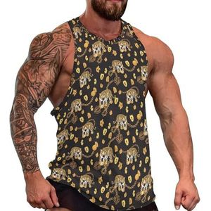 Tijger en ketting gouden patroon heren tanktop grafische mouwloze bodybuilding T-shirts casual strand T-shirt grappige sportschool spier