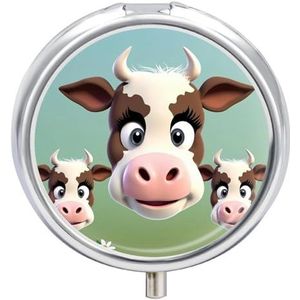 Leuke Koe Pillendoos Mini Pil Case Pocket Pil Case voor Mannen Reizen Pillendoos Leuke Pil Organizer 3 Compartiment Geneeskunde Pil Organizer Pil Container Pil Houder