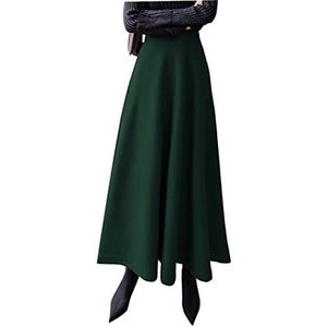 Lange damesrok, winter, warme wollen rok, vintage, elegante rok, casual winterrok, elastische taille, A-lijn, midirok, hoge taille, plooirok, S-3XL, donkergroen 2026, S