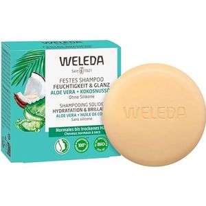 WELEDA Bio vaste shampoo vocht & glans - natuurlijke cosmetica haarverzorging zeep voor gezond uitziend haar met aloë vera, kokosolie & hennep eiwit. Natuurlijke haarshampoo zonder siliconen (1x 50g)