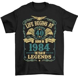 buzz shirts Heren 40e verjaardag T-shirt, leven begint bij 40, gemaakt van biologisch katoen, geboren in 1983, Zwart, L