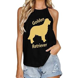 Golden Retriever Tanktop voor dames, zomer, mouwloos, T-shirts, halter, casual vest, blouse, print, T-shirt, 2XL