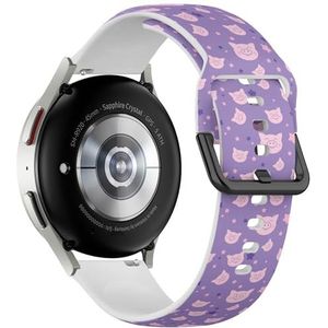 Sportieve zachte band compatibel met Samsung Galaxy Watch 6 / Classic, Galaxy Watch 5 / PRO, Galaxy Watch 4 Classic (Pig Purple Star) siliconen armband accessoire