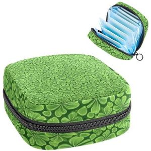 Groene klaver Naadloze Patroon Maandverband Opbergtas, Grote Menstruatie Cup Pouch met Rits, Menstruatie Pads Bag Store Panty Liners Tampons voor Meisjes Vrouwen