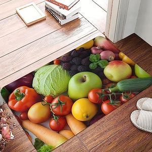 YNCATXZ Verse groenten en fruit deurmat 40 x 60 cm antislip indoor outdoor mat welkom mat wasbaar deurmat voor entree deurmat absorberende flanellen badmatten