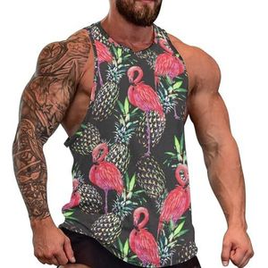 Flamingo's en ananassen heren tanktop grafische mouwloze bodybuilding T-shirts casual strand T-shirt grappige sportschool spier