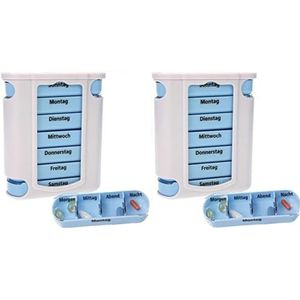 KAMACA 2 stuks (= 2 stuks) praktische medicijndoseerder 14 dagen met 4 vakken per dag, pillendoos, pillendoos, tablettenbox, weekdoseerder (set van 2 - 2 weken)
