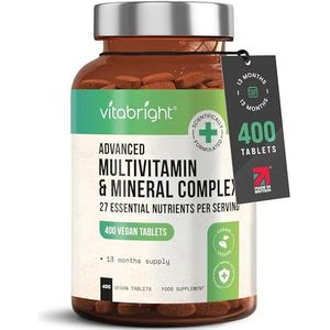 Multivitamine Tabletten Hoge dosis - 400 dagelijkse dosis vitaminen, mineralen & supplementen A-Z Vitaminen + mineralen | Voedingssupplementen Vrouwen / Mannen Vegan Multivitamine Complex, VitaBright