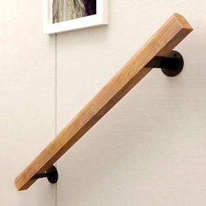 LQSYBHD Houten wandtrapleuning - complete set, trapleuning houten trapleuningen voor binnen, wandmontage handrails, veiligheid anti-slip wandtraprail voor oudere kinderen, trapbak (maat: 140 cm)